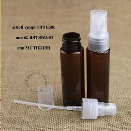 50pcs/lot 30ml Amber PET Perfume Spray Bottle 1OZ Plastic Makeup Tools Container Atomizing Cap Refillable Pot Lloet