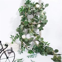 Decorative Flowers & Wreaths ABFU-6 5-Foot Artificial Eucalyptus Garland And 6-Foot Willow Vine Branches Leaf String Door Green In276C