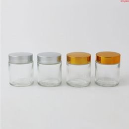 12 x 80g Travel Empty Facial Cream Glass Jar 1/3oz Cosmetic Make up Sample Container Emulsion Refillable Pot Silver Gold Lidhigh qualti Dsxw