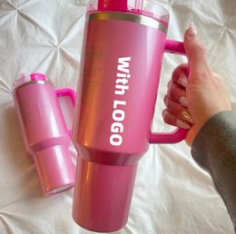 US Stock Co-Branded Pink Tumblers Cosmo Winter Pink Shimmery LIMITED EDITION 40 oz Mug 40oz Mugs Water Bottle Valentines Day Gift Pink Parade 0130