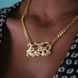 Necklace Custom Name Necklace Double Plated Nameplate Pressed Sand Personalised Jewellery with Cuban Chain Gold Pendant Gift