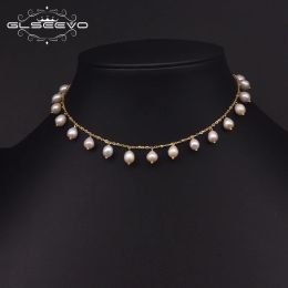 Necklaces GLSEEVO Natural Fresh Water Pearl Choker Necklace For Women 2022 Handmade Minimalism Luxury Fine Jewelry Wedding Gift GN0226