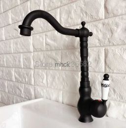 Kitchen Faucets Oil Rubbed Brass Kitchen Sink Faucet Washbasin Faucets Ceramic Lever Cold Hot Water Mixer Bathroom Taps Deck Mounted Lnf358 240130