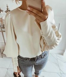 Women's Blouses Casual Solid Round Neck Balloon Sleeve Blouse Female Clothes Temperament Commuting Spring Women Fashion Long Top