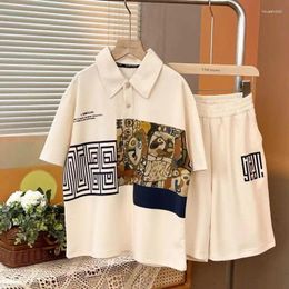 Clothing Sets Boys Girls Cotton Clothes Kid Summer Turn Down Collar Outfits Cartoon Short Sleeve Tshirts Shorts Crop Set Teenage Loungewear