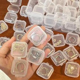 Jewellery Pouches 10/50PCS Mini Storage Box Transparent Square Plastic Boxes Earrings Packaging Small Organiser