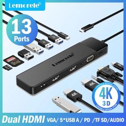 Lemorele 13Ports USB Hub Type C Docking Station Dual HDMI 4K30Hz VGA USB3.0 Adapter For Macbook Windows Laptop