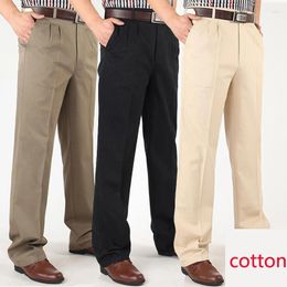 Men's Pants 2024 Men Casual Trousers High Waist Loose Pure Cotton Double Pleat Wrinkle Resistant Ironing Large Full Length Plus Size 30-46