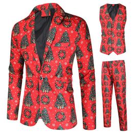 Men's Tracksuits Men Casual 3 Piece Set 2024 Christmas 3d Printing Blazer Jackets Vest Pants Party Fashion Flower Suits Coat Trousers