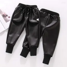 Trousers Boys PU Faux Leather Pants Kids Winter Fleece Black Imitation For Boy Teenage Children Warm