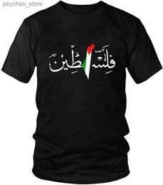 Men's T-Shirts Palestine Name with Palestinian Flag Map T-Shirt 100% Cotton O-Neck Summer Short Sleeve Casual Mens T-shirt Size S-3XL Q240130