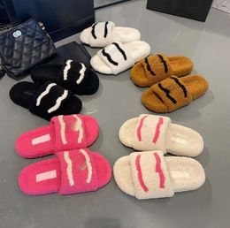 High quality Slippers Woolskin Sheepskin Insole Slides Sandals Flat Slipper Designers Women Soft Winter Luxury Plush Fur Oran Rubber Sole 224