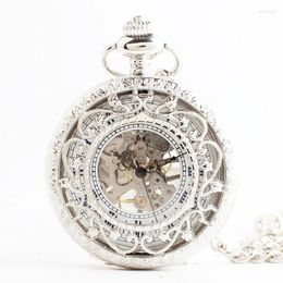 Pocket Watches Silver Classic Retro Transparent Flip Men's And Women's Watch Hollow Tuo Mechanical