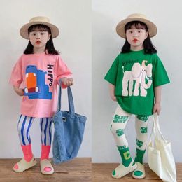 Clothing Sets Spring Girls T-shirts Leggings Suits Princess Candy Colour Match Summer Short-sleeved Baby Holiday Sunshine Beach