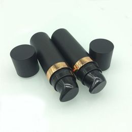 100Pcs 15ml Matte Black Cosmetic Airless Bottles Plastic Treatment Pump Lotion Containers With Black Lids Tphoc