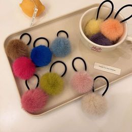 Cute Candy Colored Fur Ball Net Red Ponytail Loop Head Rope Plush High Elastic Band Hair Accessory