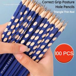 100/400Pcs Groove Triangle Wooden Pencil HB Posture Correction Pencil School Office Supplies Stationery Writing Drawing Pencil 240118