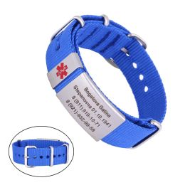 Bracelets Free Engraving Medical Alert Bracelet for Men & Women Emergency Medical ID Bracelets Sport Safe Medical Bracelet Nylon Wristband