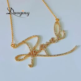 Necklaces Duoying Zirconia Initial Letters Necklaces Script Font Nameplate Pendant Personalized Women Custom Necklaces