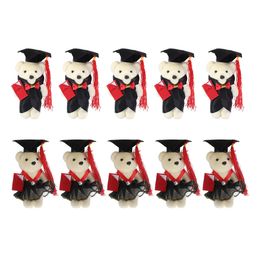 10pcs Mini Graduation Bear Dolls Stuffed Toy Cute Dr. Bear Animal Figurine DIY Flower Bouquet Party Ceremony Gifts 240130