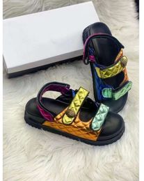 New Kurt Geiger Sandals Platform Slippers Women Ing Rainbow Summer Flat Beach Sandal Designer Slides Shoes Eagle Head Diamond Hook Loop Mens