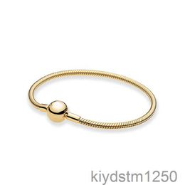 Yellow Gold Plated Round Clasp Charm Bracelet with Original Box for Real Sterling Silver Party Jewellery Women Girls Snake Chain Charms Bracelets Maov