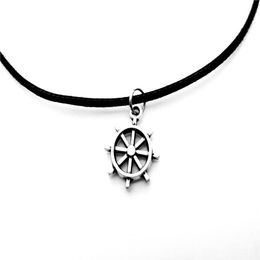 30pcs Antique silver Seaman Sailor Boat Anchor Rudder Necklace Vintage Nautical Navy Car Steering Wheel Leather Rope Necklaces jew229T