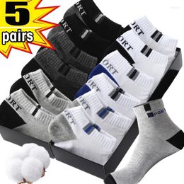 Men's Socks 5pairs Men Soft Cotton Mid-tube Sock Breathable Sports Deodorant Sneakers Sweat-absorbing Business Sox Male Plus Size 36-43