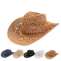 Berets Adult Sun Hat Hand Woven Hollow Cowboy Solid Color Women'S Adjustable Beach Fashion Men Fedoras Jazz