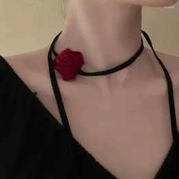 Choker Korean Delicate Satin Y2k Simple Rose Flower Neckband Necklace Jewellery Women Clavicle Chain Long Lace Up