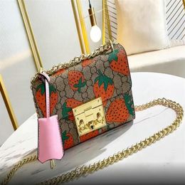 Designer girls strawberry shoulder bag handbag brands gold chain letter printed messenger bags metal chains single shoulder Crossb259J