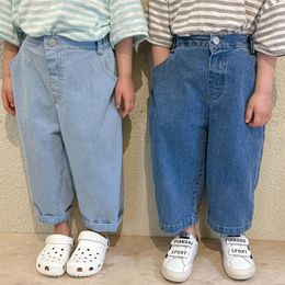 4732c coreia calças jeans infantis 2023 primavera e outono calças jeans casuais soltas para meninas 110y calças infantis 240124