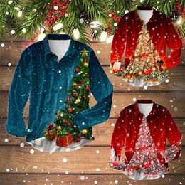 Men's Casual Shirts Christmas Tree Printed Long Sleeved Shirt Party Button Down Mens Designer Fashion Big And Tall