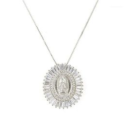 Mother Virgin Mary Pendant Necklace Women Men Christian Cubic Zirconia Statement Necklace Party Collier Femme Jewelry S41264B