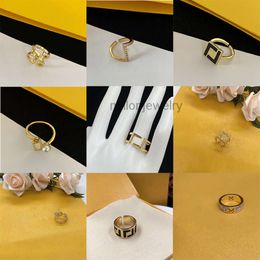 gold Jewellery designer fendism rings Letter F Ring Womens Pearl Fashion Personalised Versatile Advanced Sense Daily Commuting High Edition Ring