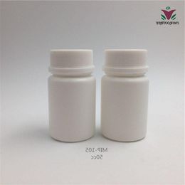 Free shipping 50pcs/lot 50cc HDPE Medicine Container Plastic White Bottle with Tamper Proof Caps Lonxc