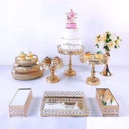 Other Festive Party Supplies 8-10Pcs Crystal Cake Stand Set Metal Mirror Cupcake Decorations Dessert Pedestal Wedding Display Tr33 Dhn9M