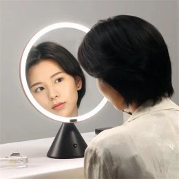 Mirrors Large Makeup Mirror with Infrared Sensor Led Light Table Lamp Smart Light Makeup Mirror Bedside Led Night Light Round Mirror 20#