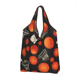 Shopping Bags Basketball And Hoops Women's Casual Shoulder Bag Large Capacity Tote Portable Storage Foldable Handbags