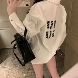 Hot sale Summer New Shirt Designer Blouse Fashion All-match Ice Silk Cotton Shirts Rhinestone Letters Long Sleeved Womens Casual Coat