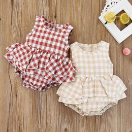 Rompers CitgeeSummer Infant Baby Girls Bodysuit Plaid Print Sleeveless Ruffle Trim Bottom Snap Jumpsuit Clothes