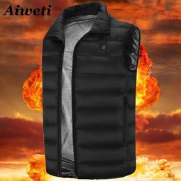 Aiweti Men winter USB Electric Heating Vest Jacket Clothing Skiing Winter Warm Heated Pad interface warm vest 240127