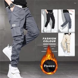 Men's Pants Fashion Multi-Pockets Winter Cargo Men Fleece Liner Thick Warm Slim Fit Joggers Streetwear Casual Thermal Trousers