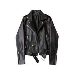 ZVRI classic black Spring and Autumn 2023 The belt detachable Epaulette motorcycle jacket leather jacket 240125