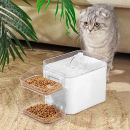 Feeders USB Automatic Water Fountain Cat Dog Drinking Bowl with Double Food Bowl LED Light Automatic Pet Feeder Auto Feeder Bowl