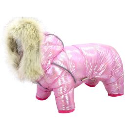 Apparel Dog Clothes Winter Luxury Fur Collar Dog Overalls Waterproof Thick Padded Dog Down Coat for Small Dogs Warm Pet Storm Snow Suit