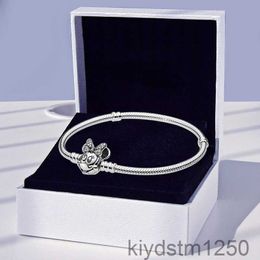 Authentic 925 Sterling Silver Little Mouse Clasp Bracelet with Original Box for Snake Chain Charms Bracelets Women Girls Party Jewelry Set 0dd2