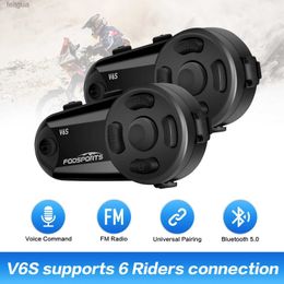 Walkie Talkie Fodsports V6S Motorcycle Helmet Intercom Headset 6 Riders 1000m Waterproof BT Interphone Motorcycle Bluetooth Headset Intercoms YQ240130