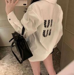 24 Blouse for women Summer New Shirt Designer Blouse Fashion All-match Ice Silk Cotton Shirts Rhinestone Letters Long Sleeved Womens Casual Coat