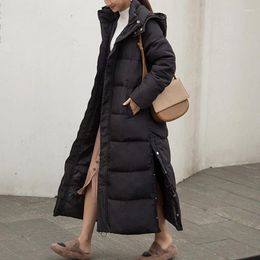 Women's Down Winter 2024 Style Korean Fashion Slim Cotton Hooded Padded Coat Over-the-knee Long Jacket Long-sleeved